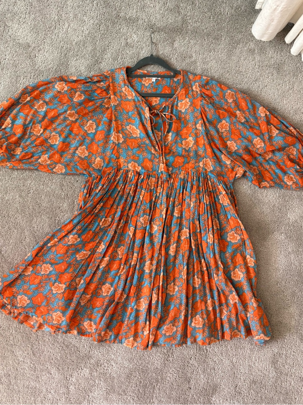 Sundry Orange and Blue Floral Puff-Sleeve Mini Dress - Picture 4 of 6
